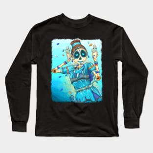 Cute Skeleton Lady - Dia De Los Muertos - Bharatanatyam Classical Indian Dancer Long Sleeve T-Shirt